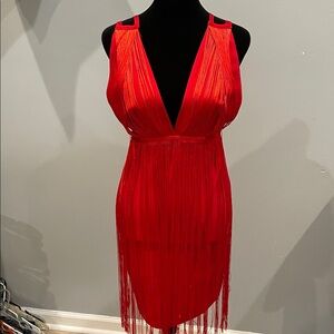 Elegant Red Fringe Dress going out -party dress